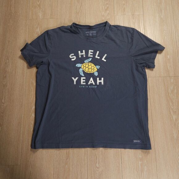 Life is Good Crusher  T Shirt Mens XL Navy Turtle "Shell Yeah" Casual Beach - Picture 1 of 9